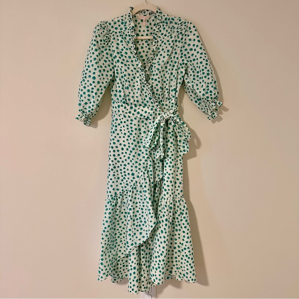 Rebecca Taylor Emerald Daisy Wrap Midi Dress Cotton Size 6 - Picture 2 of 9